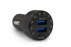 Разветвитель прикуривателя USB QC3.0 (2 разъема, вольтметр) 